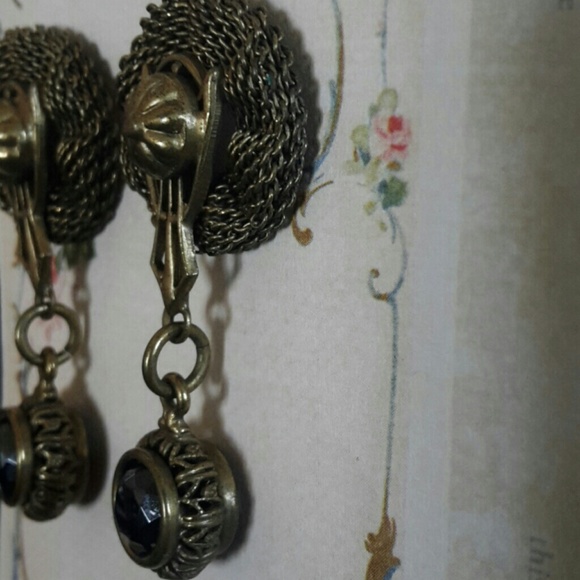 Antique Brass Mesh Drop Dangle Earring's Quartz - Picture 5 of 8